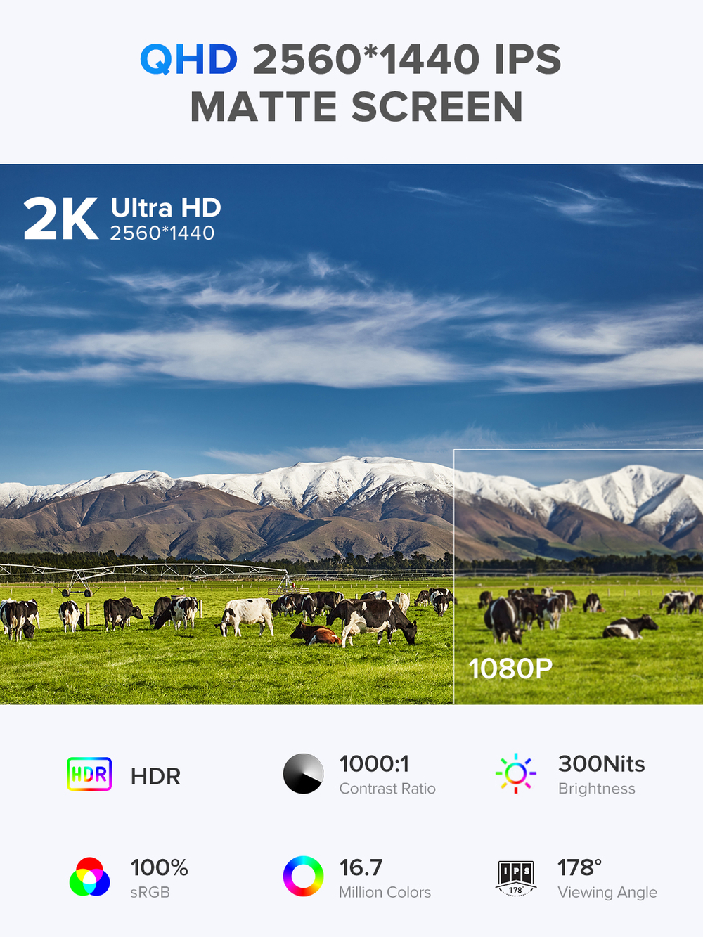 22" Портативный монитор с встроенной подставкой Umax 22 2K IPS 2560х1440, 60 Гц