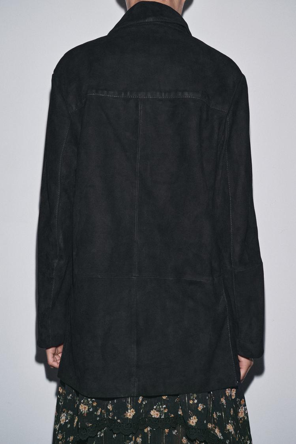 ZARA БЛЕЙЗЕР ОВЕРСАЙЗ ИЗ ЗАМШИ, 100% — ZW COLLECTION, ЧЕРНЫЙ