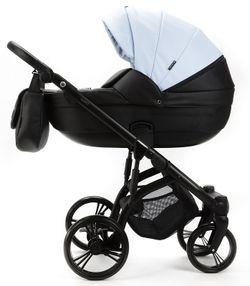 Детская коляска Adamex Lanti Deluxe 2 в 1 LN-SD112 (ГОЛУБАЯ КОЖА + ЧЕРН.КОЖА)