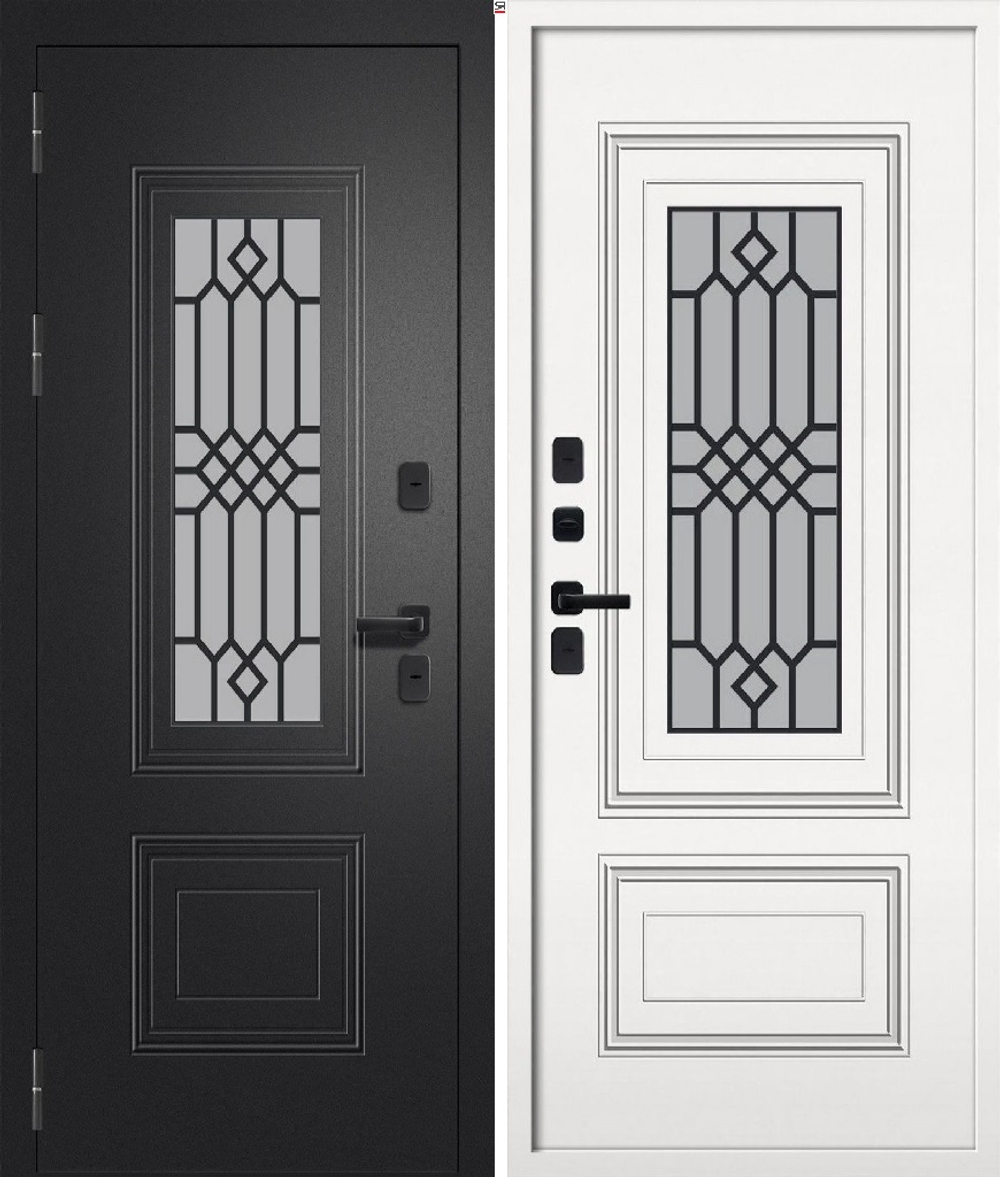 Входная дверь FlyDoors ШТОРМ ТЕРМО СП-11 Чёрный букле - Веллюто Бьянко