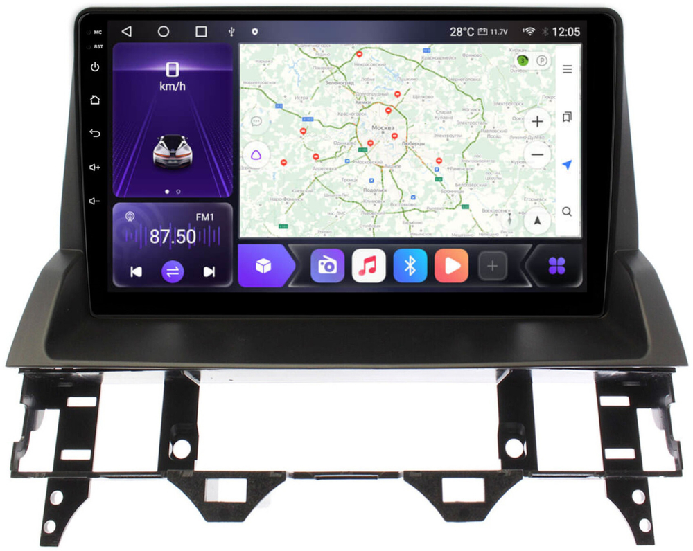 Магнитола для Mazda 6 2002-2007 (вместо верхнего бардачка) - Carmedia SF-9506-B QLed, Android 12, TS10, CarPlay, 4G SIM-слот