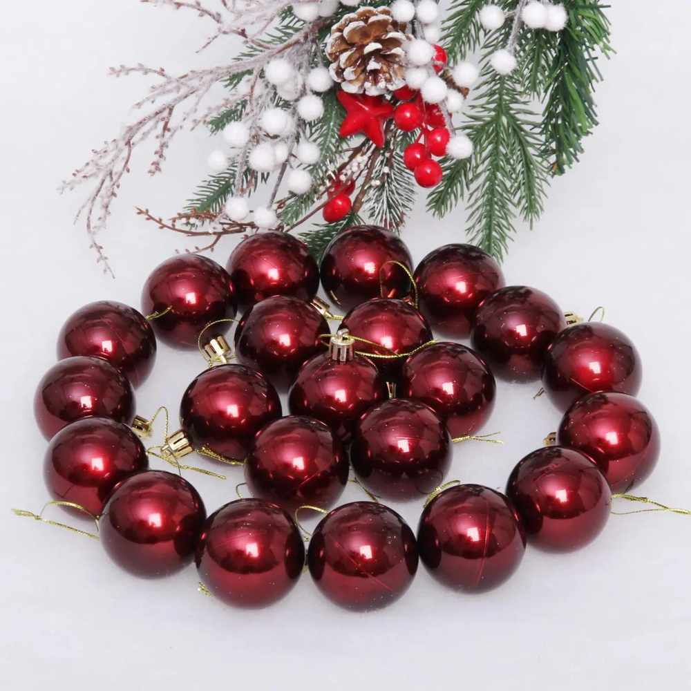 Новогодние шары 5 см (набор 24 шт) «Глянец», темный рубин