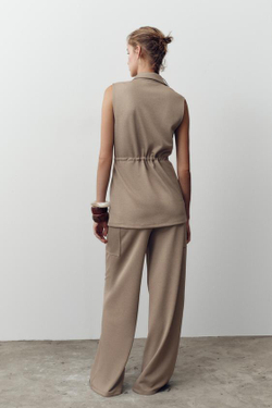 ZARA БРЮКИ ИЗ ТВИЛА С КАРМАНАМИ, БЕЖЕВЫЙ