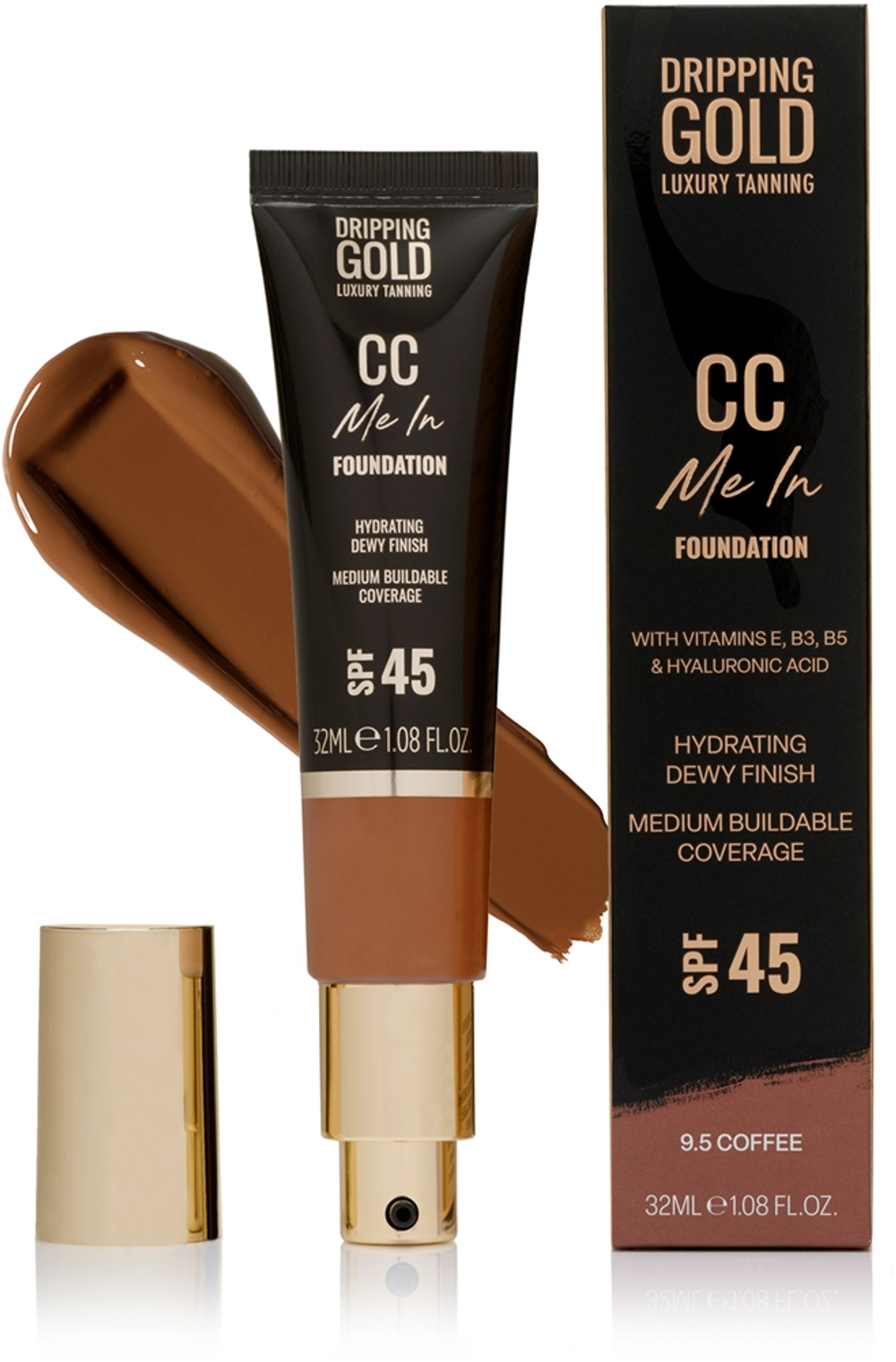 Dripping Gold CC Me In - Легкое тональное средство SPF 45 оттенок Coffee 9.5, 32 ml