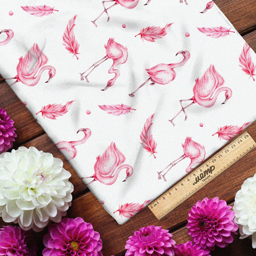 Ткань лен нежный розовый фламинго