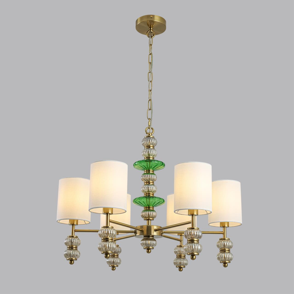 8337/6 MODERNI LN26 144 бронза/белый/зеленый, металл/стекло/текстиль Люстра E14 6*40W 220V ILMIRA