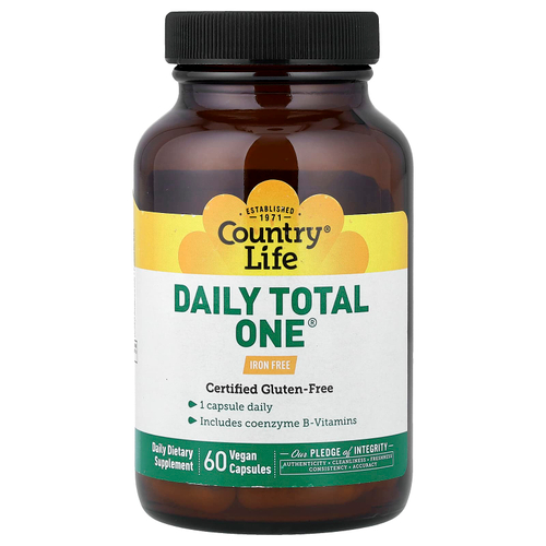 Country Life, Daily Total One®, без железа, 60 веганских капсул
