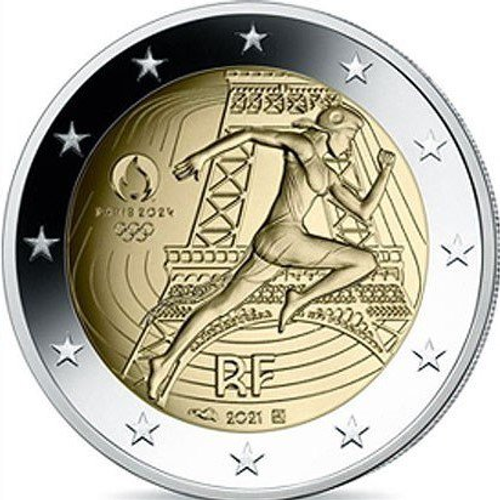 2 евро XXXIII летние Олимпийские игры, Париж 2024 в блистере синего цвета Франция 2021 год