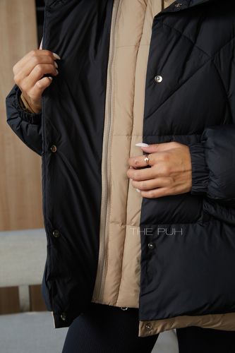 Женский черно-коричневый многослойный пуховик