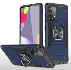 Противоударный чехол для Samsung Galaxy A71 A715 синий с пластиной для магнитного автодержателя и кольцом подставкой / чехол накладка для телефона Самсунг Галакси А71 А715 трансформируется в подставку / чехол с держателем на палец