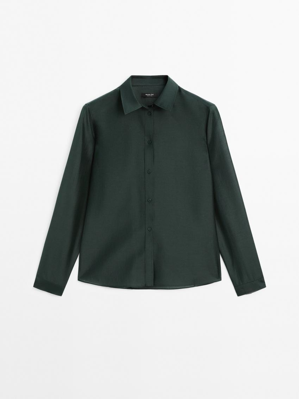 Massimo Dutti Рубашка из струящейся полупрозрачной ткани, темно-зеленый