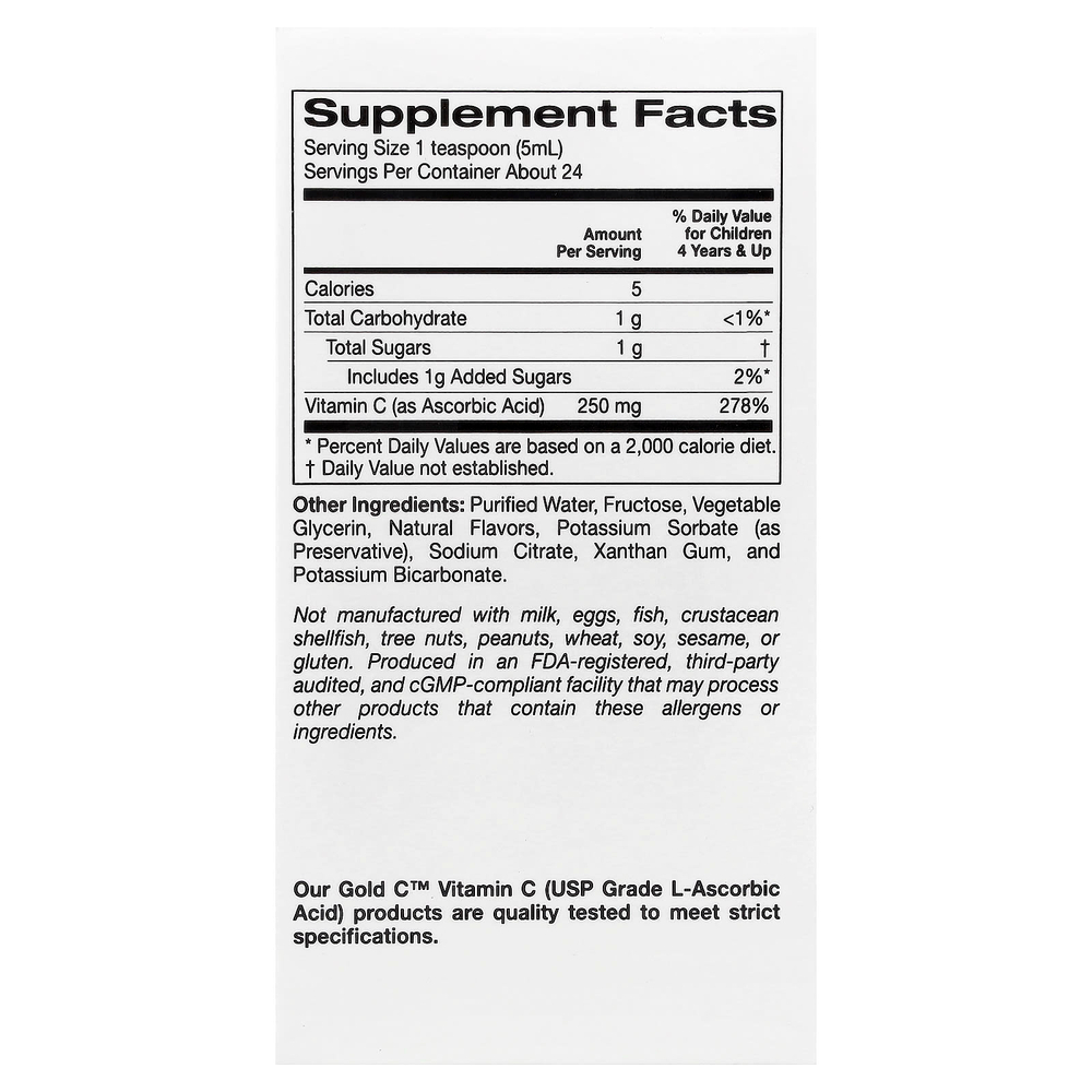 California Gold Nutrition, витамин C в жидкой форме для детей, класса USP, со вкусом терпкого апельсина, 118 мл (4 жидк. унции)