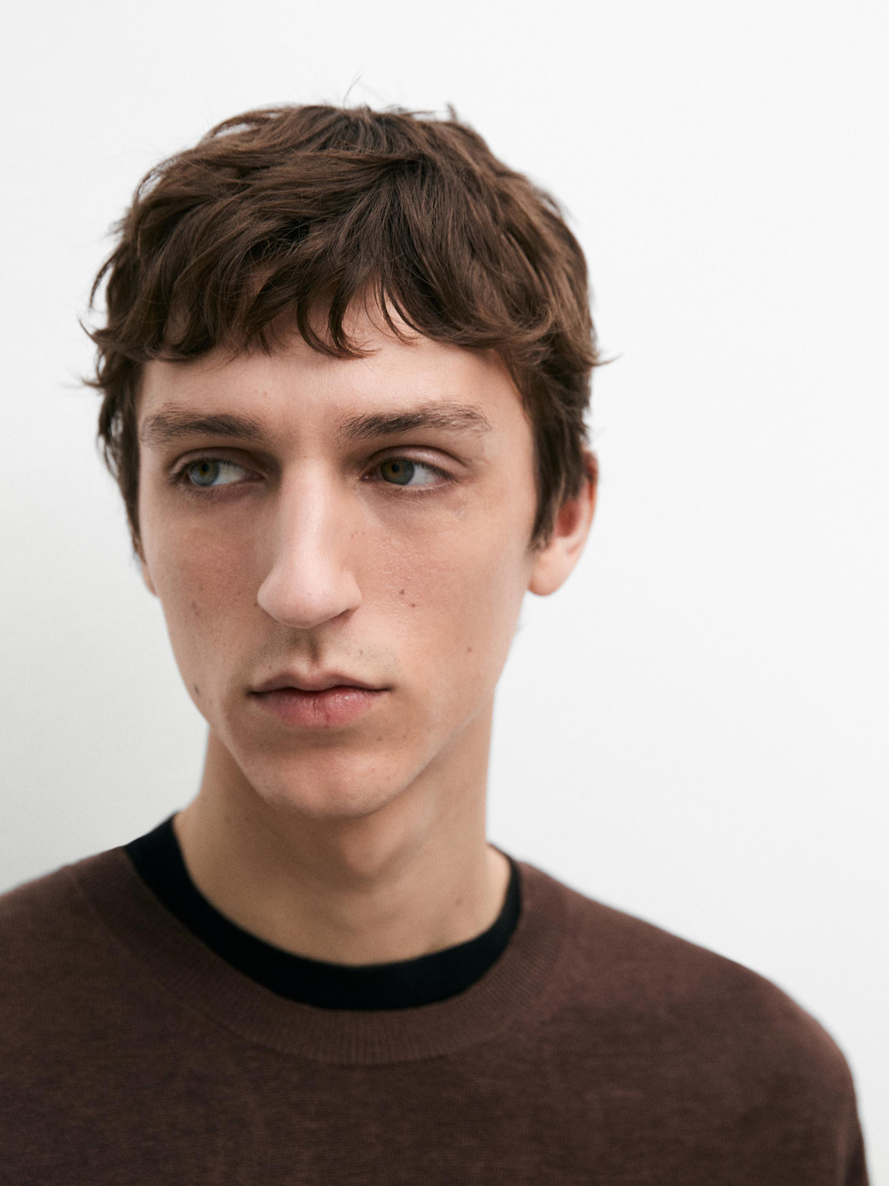 Massimo Dutti Вязаный льняной свитер с круглым вырезом, красно-коричневый