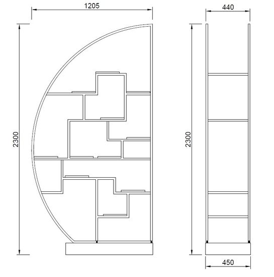 77IP-SH1003 Стеллаж-полусфера роз.золото/темн.шпон 120*45*230см