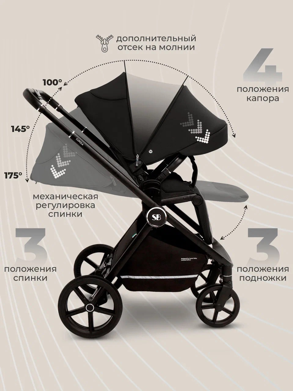 Коляска прогулочная Sweet Baby Cupola Moon Black