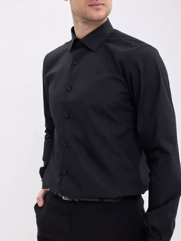 Рубашка на высокий рост LONG SLIM FIT с длинным рукавом, черная