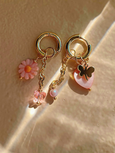 Серьги Ромашки из перламутра и бабочка сваровски