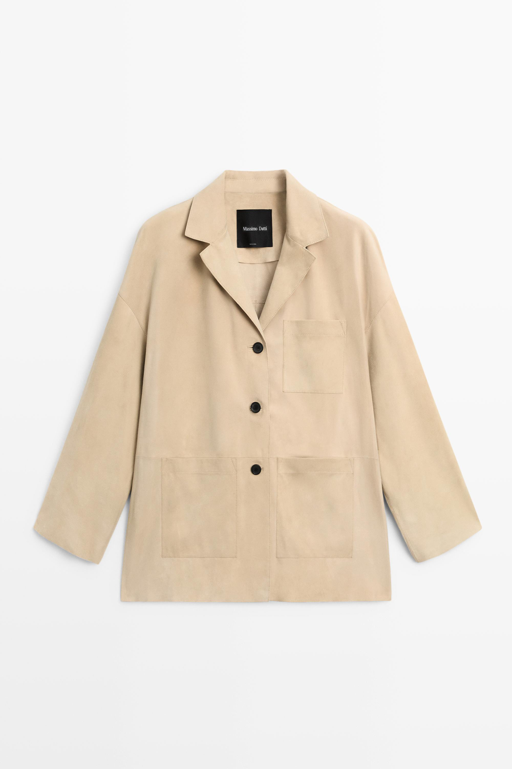 Massimo Dutti Замшевый блейзер с карманами, бежевый