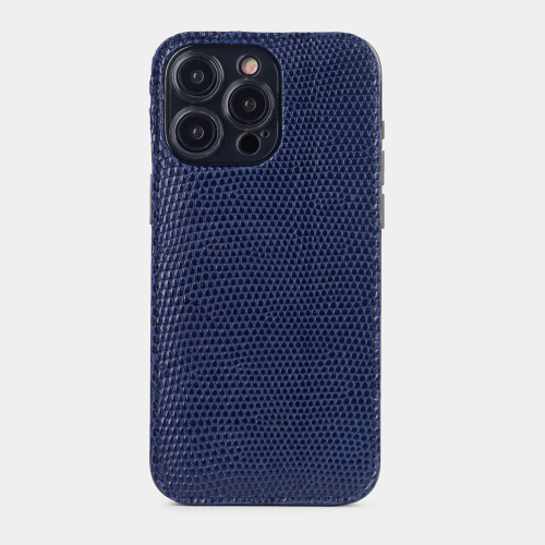 Чехол для iPhone 15 Pro Max из кожи ящерицы, синего цвета