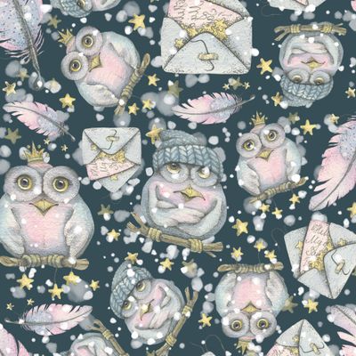 Зимние, волшебные совушки на темном