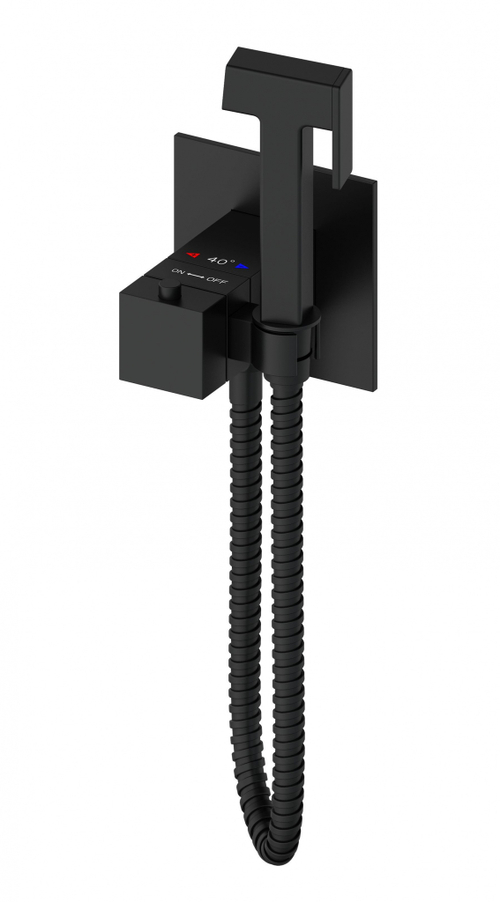 Смеситель с гигиеническим душем и термостатом, встраиваемая WONZON & WOGHAND, Черный матовый (WW-88829910-MB)