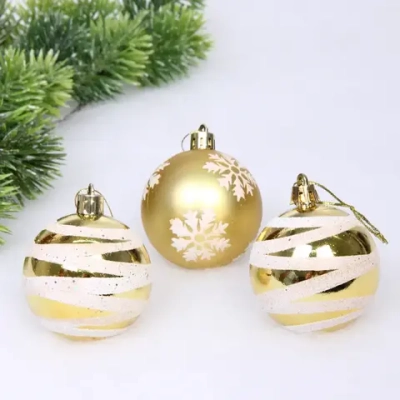 Новогодние шары 6 см (набор 3 шт) «Загадка», Золото