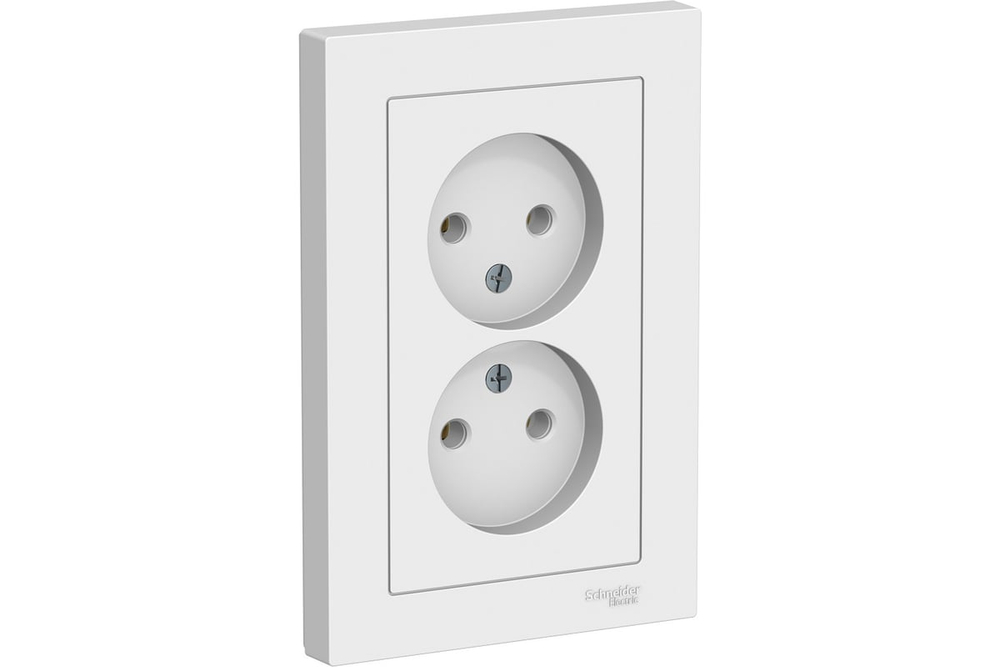 Двухместная розетка Systeme Electric ATLAS DESIGN без заземления 16А в сборе белая