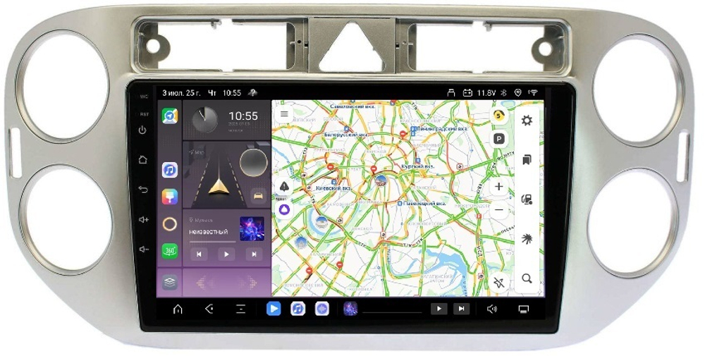 Магнитола для Volkswagen Tiguan 1, Golf Plus (любая аварийка, рамка серебро) - Carmedia OL-9908-1 QLed, Android 13, TS20, CarPlay, SIM-слот