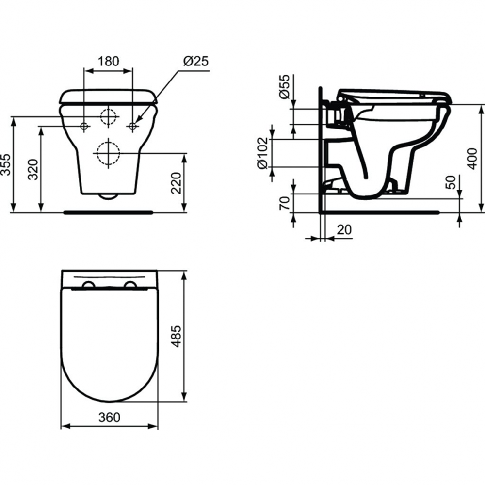 Подвесной унитаз с сидением и крышкой с функцией плавного закрытия Ideal Standard EXACTO Rimless UV09001