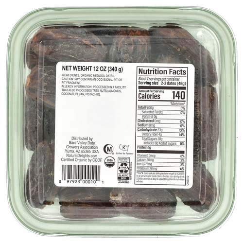 Natural Delights, Органические свежие финики со средним вкусом без косточек, 340 г (12 унций)