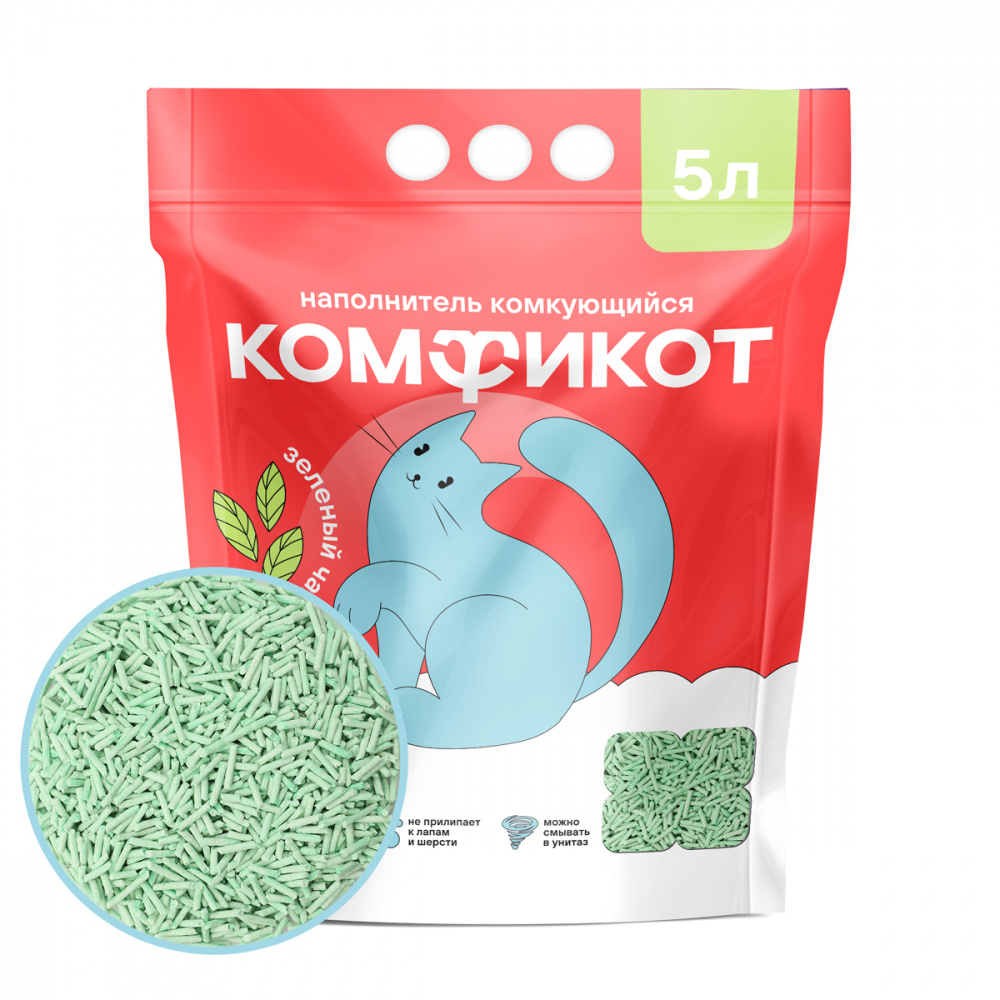 КОМФИКОТ Наполнитель тофу комкующийся зеленый чай 5 л