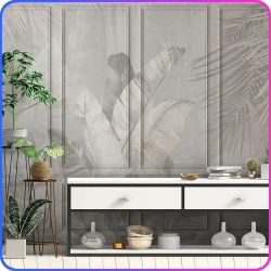 Фотообои Тропические листья на бетоне 300х270 см Luxury Walls AM39103