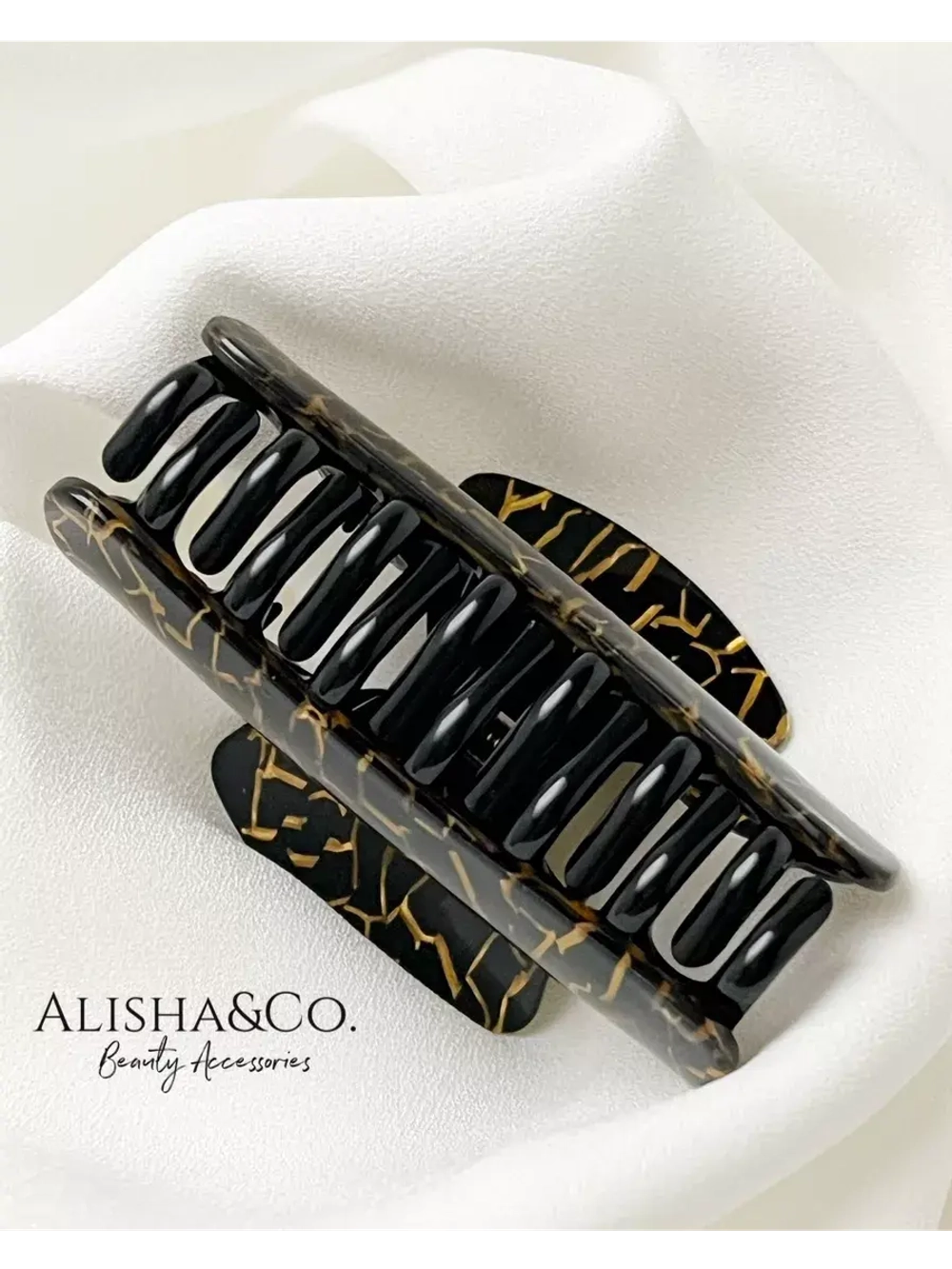 Крабик для волос черный Black&Gold Shell средний набор 2 шт.