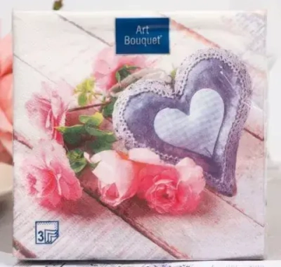Салфетки бумажные ART BOUQUET 33*33см, 3 сл., 20л, Сердечко с розами