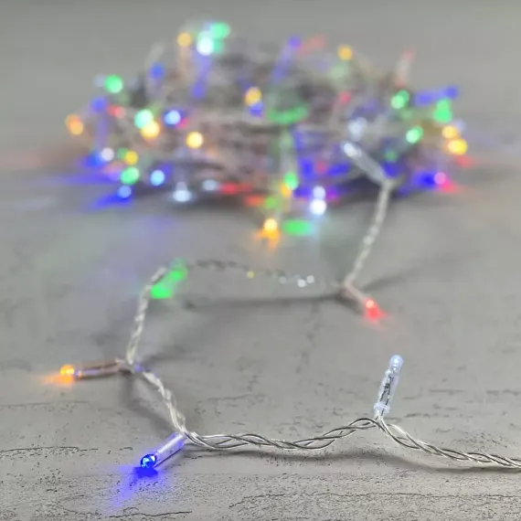 Светодиодная гирлянда с колпачком 100 разноцветных LED ламп 10 м., мерцание, 24В., прозрачный провод ПВХ, IP65, LTC (PST100BLWCAP-10-1M)