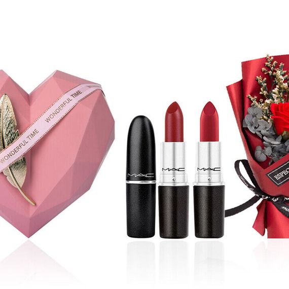 Наборы декораторской косметики MAC Bullet Pink Black Feather Box Makeup Sets Velour Satin Матовыйe 1 Pack/2 Pcs Pack/3 Pack+Bouquet