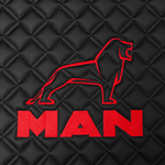 Ковры MAN TGS узкая кабина (механика), (экокожа, черный, красный кант, красная вышивка)