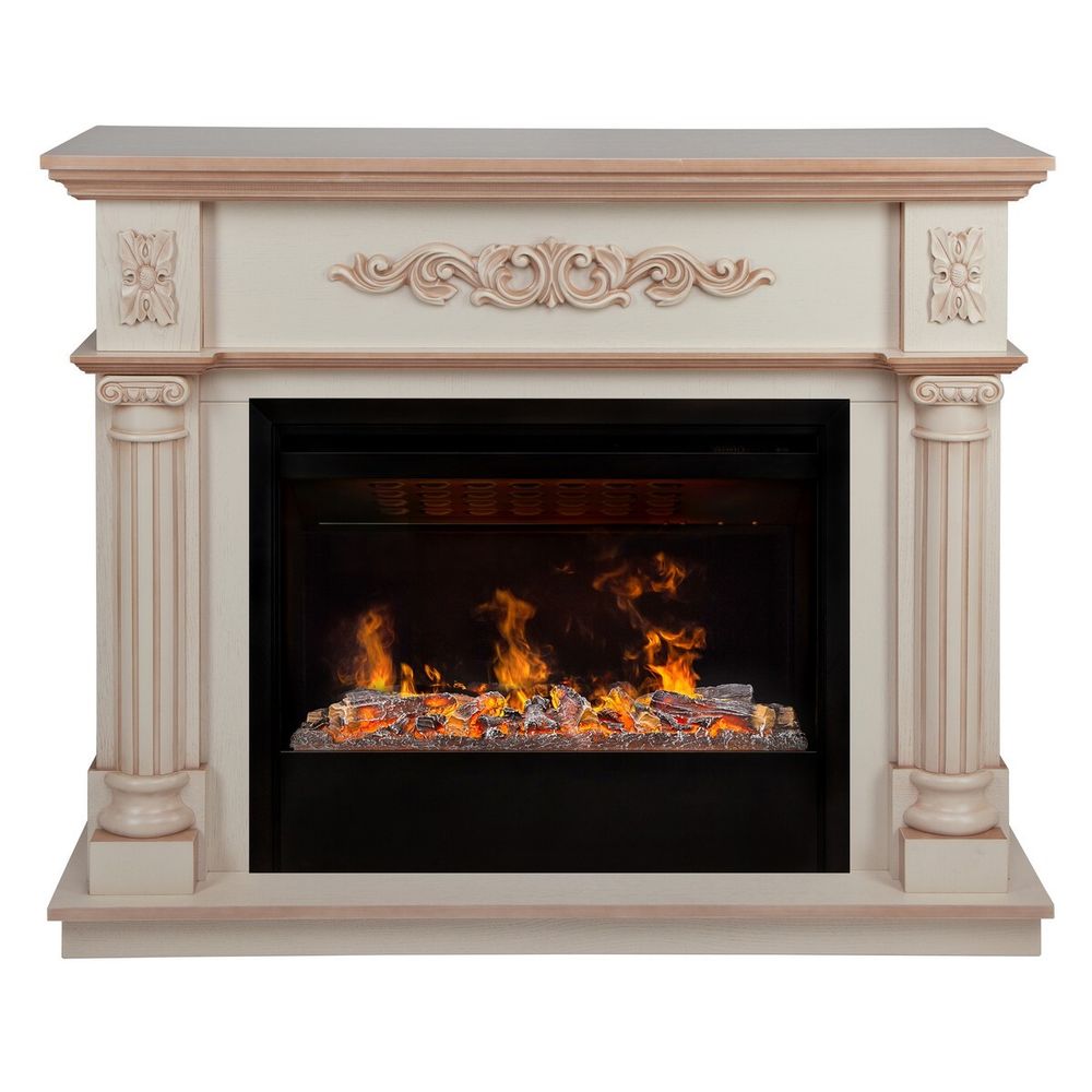 Электрокамин RealFlame Silvia 26 WT белый дуб с бронзовой патиной с очагом 3D Helios 26 SBG