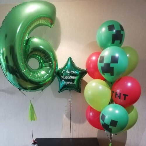 Букет шаров в День Рождения Мальчику Майнкрафт