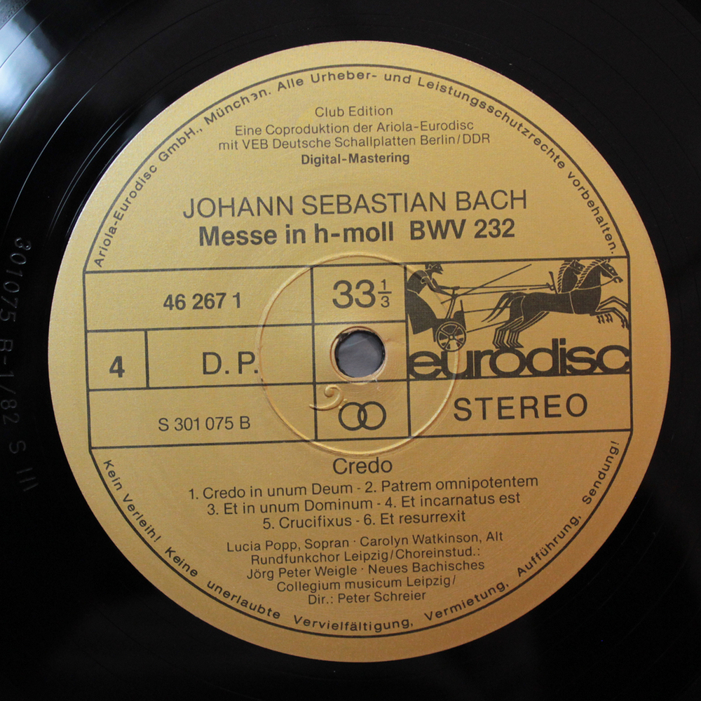 Peter Schreier, Popp, Watkinson, Adam, Buchner, Lorenz / Johann Sebastian Bach: Messe In H-moll BWV 232 (3LP)