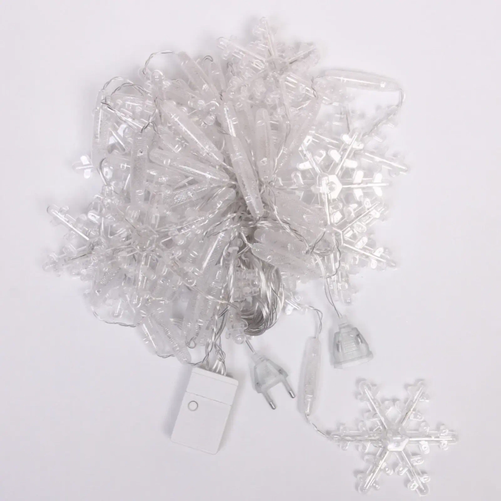 Гирлянда для дома БАХРОМА 2,5м*1/0,1м 136 ламп LED, с насадками Снежинка, 8 реж, IP-20, Белый (возможность соединения)