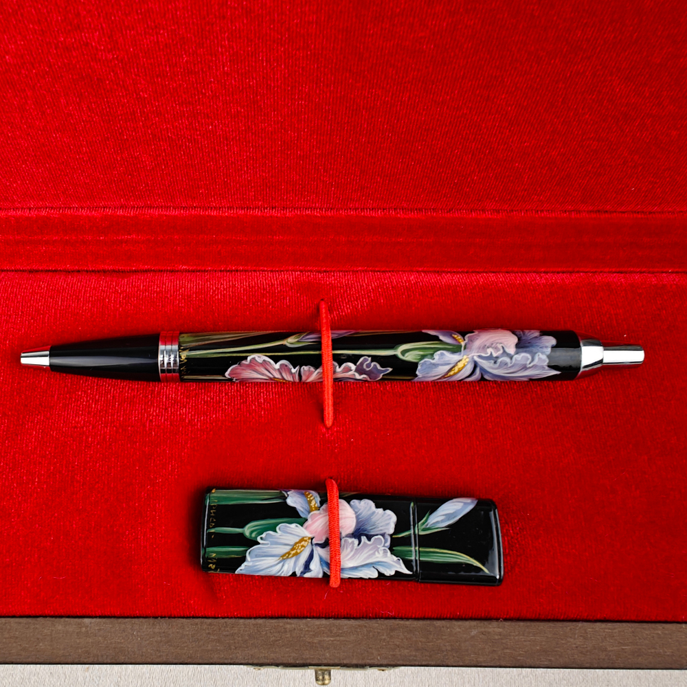 Набор "Ирисы" флешка и ручка Parker с ручной росписью Палех в футляре
