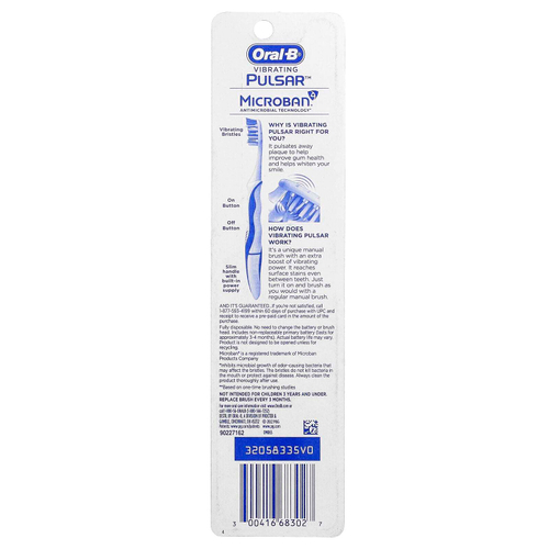 Oral-B, Vibrating Pulсар™, зубная щетка на батарейках, средний размер, 2 шт.