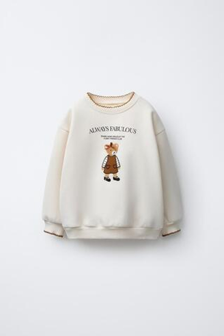 ZARA ТОЛСТОВКА С ПРИНТОМ, ЭКРЮ