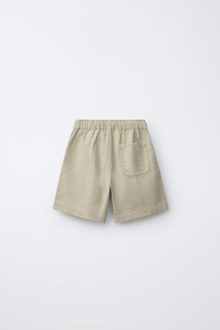 ZARA БЕРМУДЫ ИЗ СМЕСОВОГО ЛЬНА И ХЛОПКА, ЗЕЛЕНЫЙ