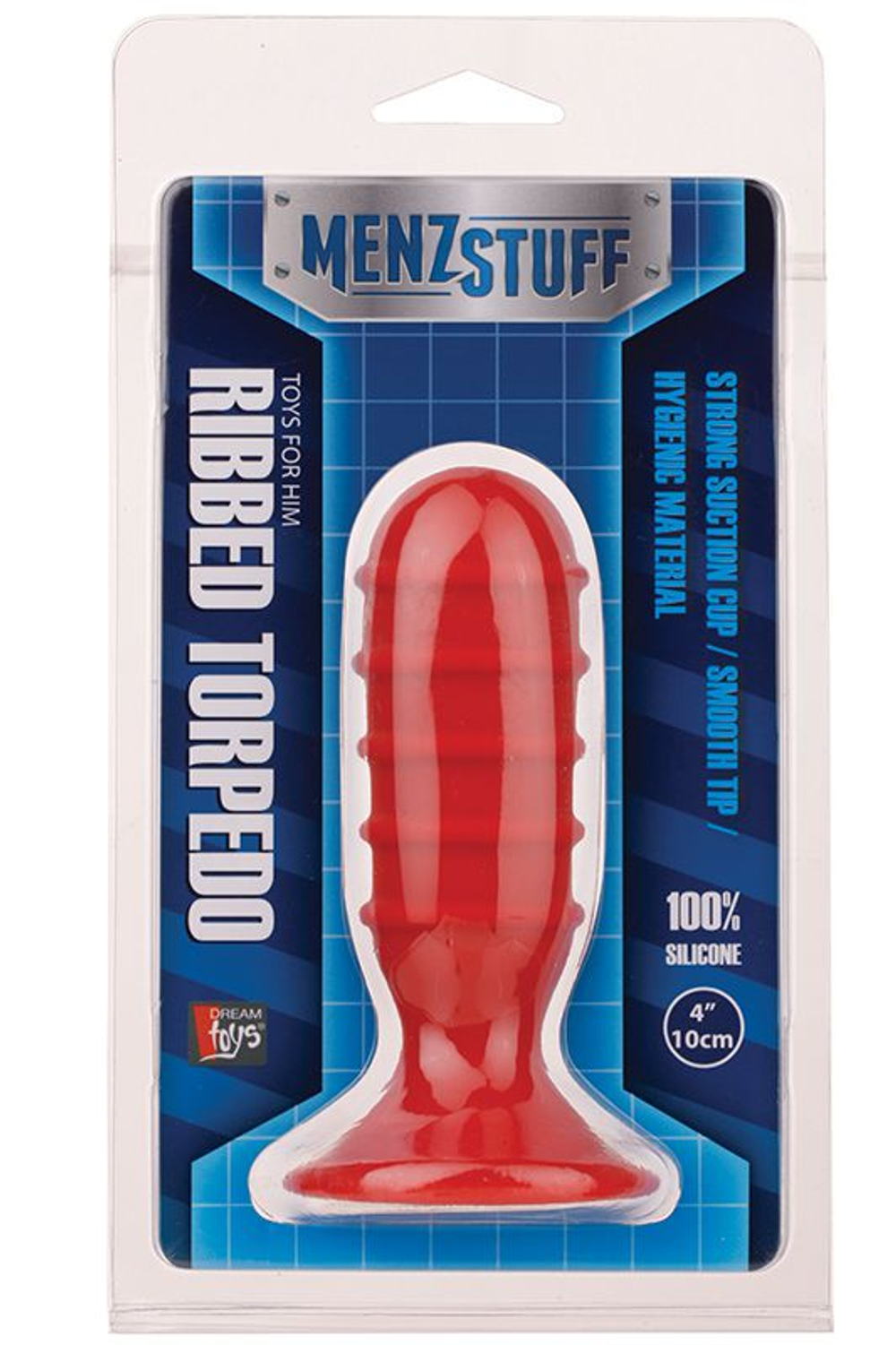 Красная ребристая пробочка из силикона MENZSTUFF RIBBED TORPEDO PLUG - 10 см. (Цвет: красный)