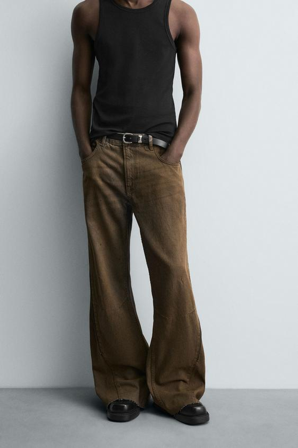 ZARA ДЖИНСЫ FLARE FIT С МОЛНИЯМИ, КОРИЧНЕВЫЙ