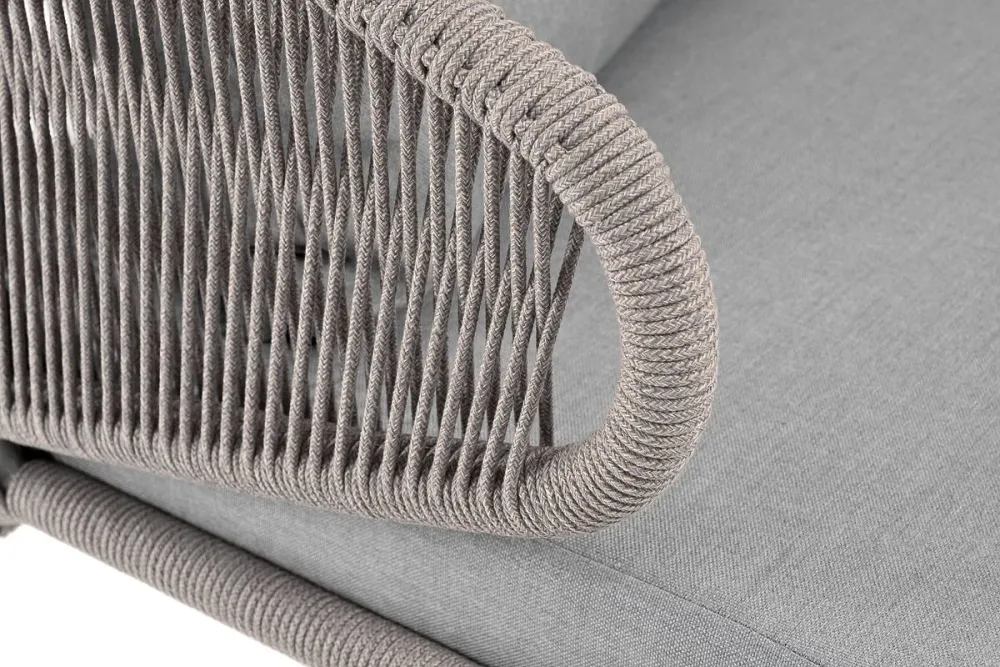 "Милан" диван 2-местный плетеный из роупа, каркас алюминий светло-серый (RAL7035) муар, роуп серый меланж круглый, ткань светло-серая