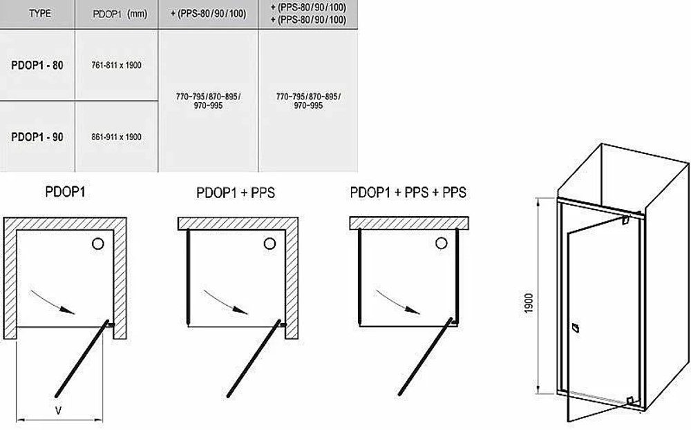 Душевой уголок Ravak Pivot PDOP1 + PPS 100x90 черный