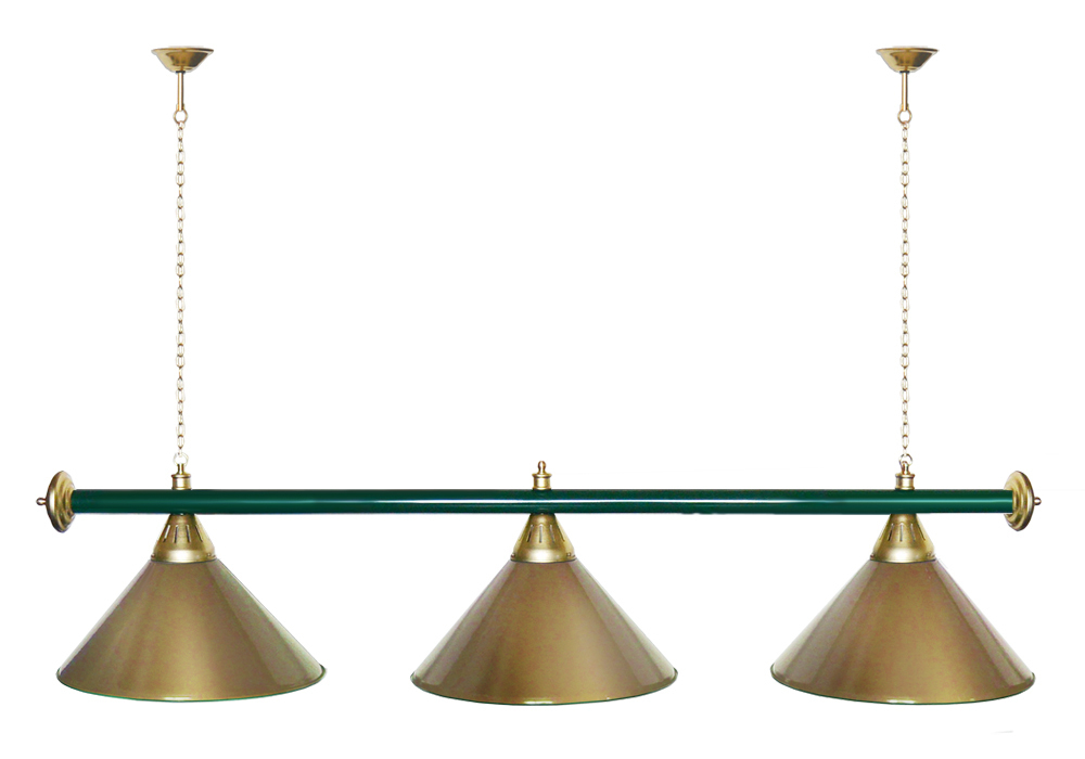 Лампа STARTBILLIARDS 3 пл. (плафоны зеленые,штанга зеленая,фурнитура золото)